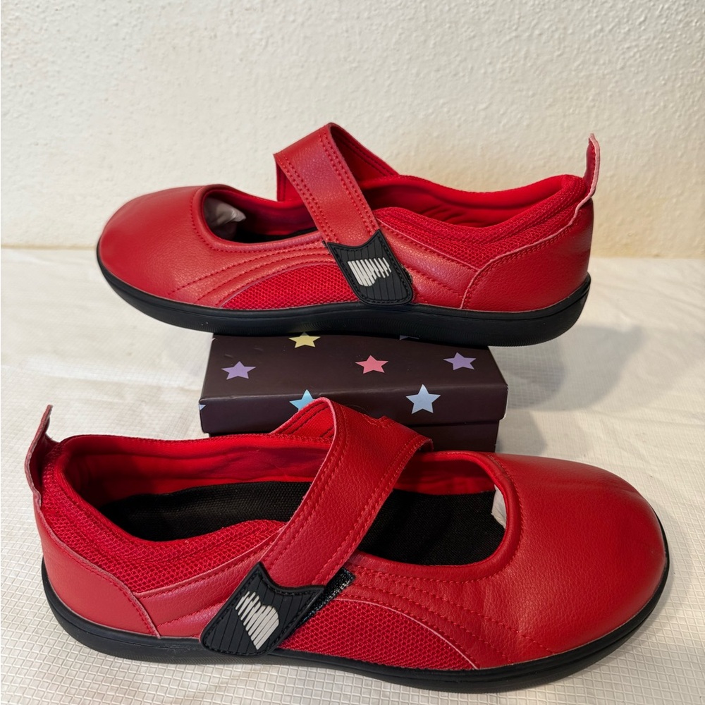 Red and Black Mary Jane Flats with Strap - Picture 5 of 16